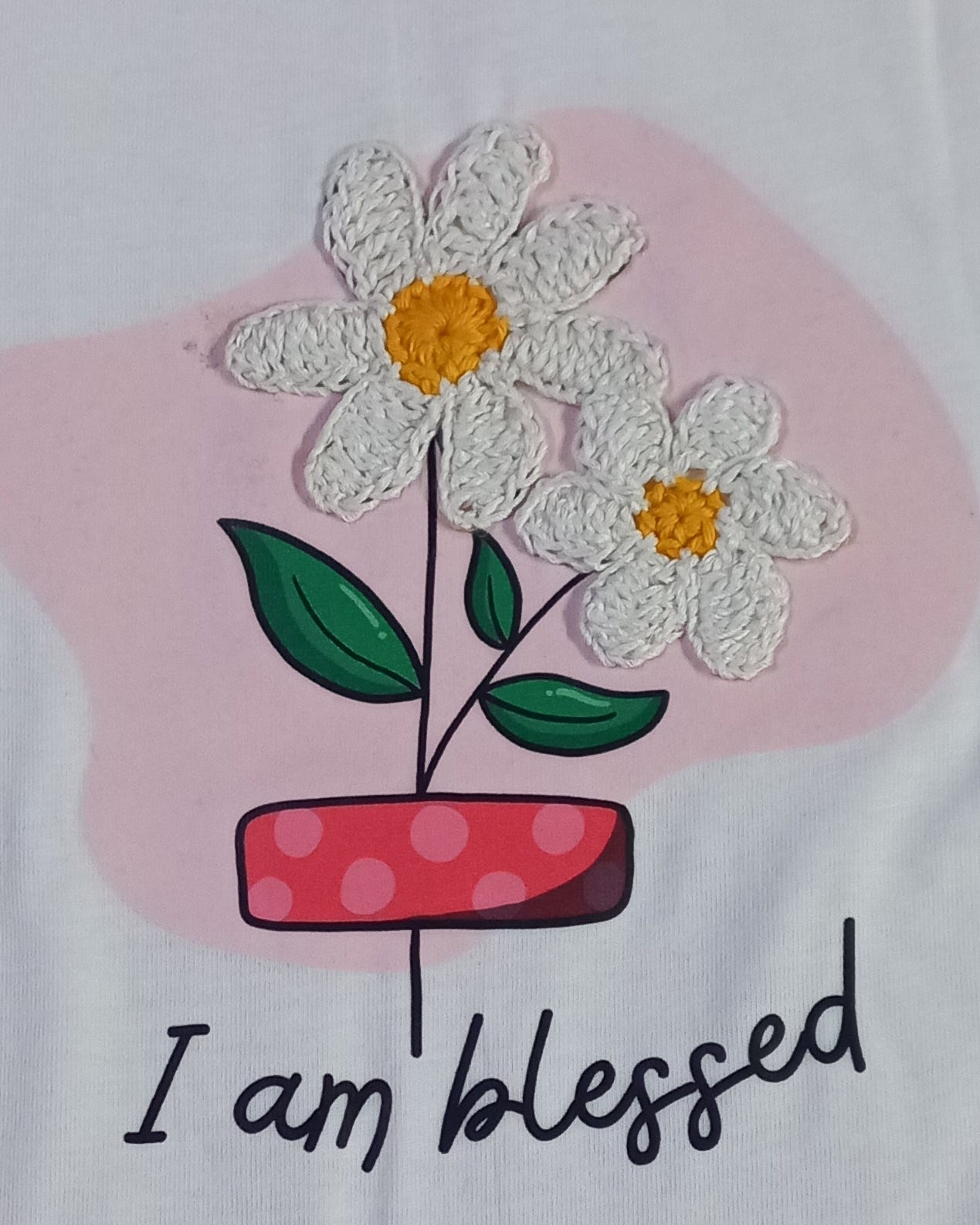Trendy Handmade I am Blessed Crochet graphic flower crop top for women
