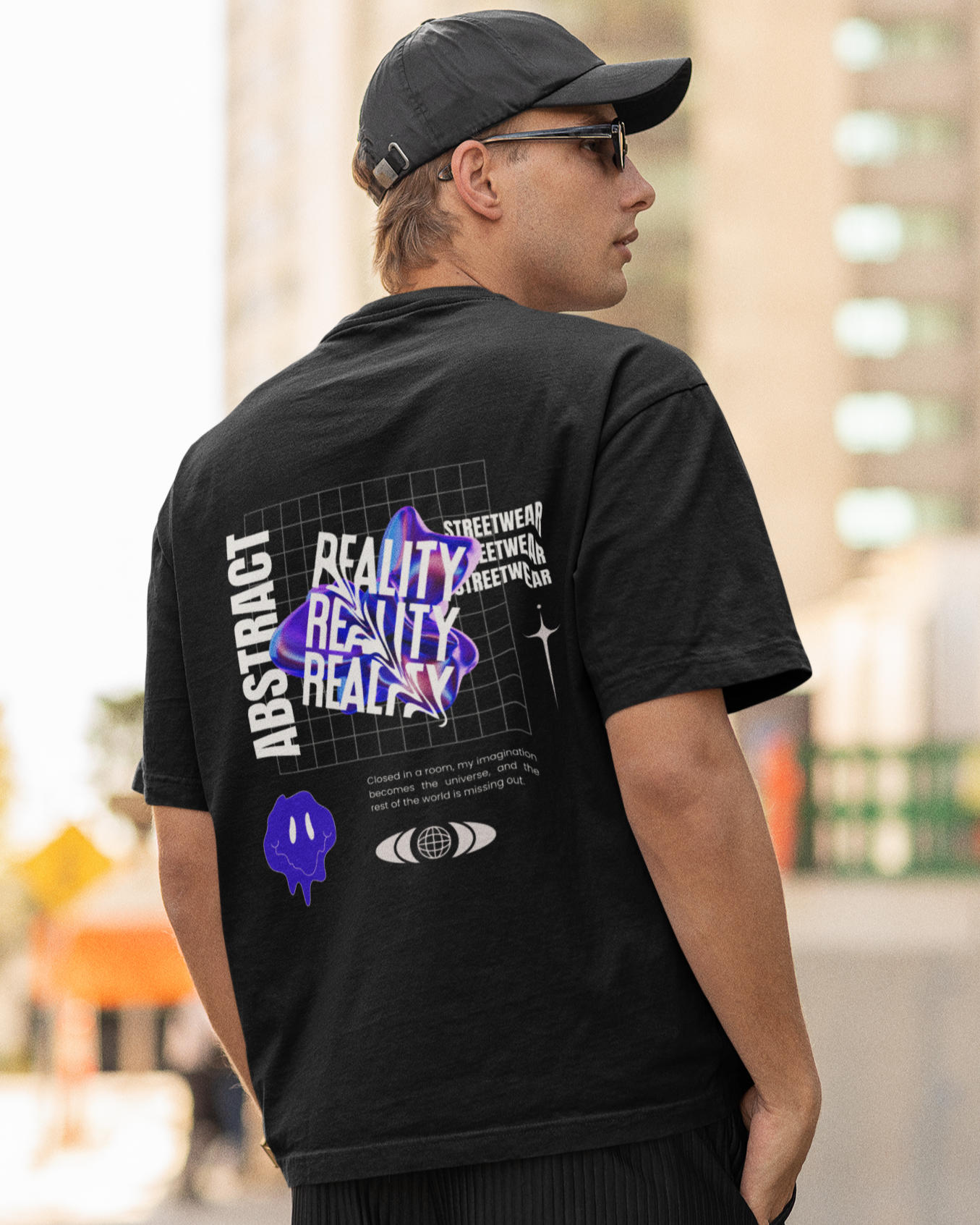 Men's Abstract Reality Streetwear Oversized Back Print T-shirt