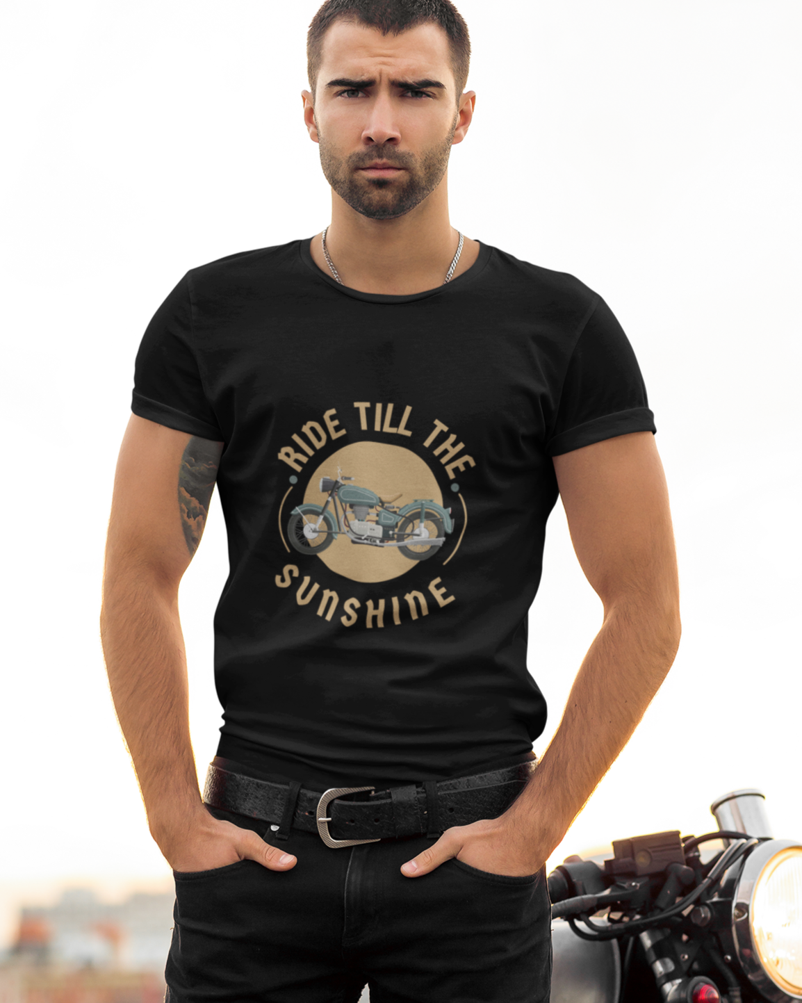 trendy ride till the sunshine biker graphic t shirt for men - Forever TrendIn