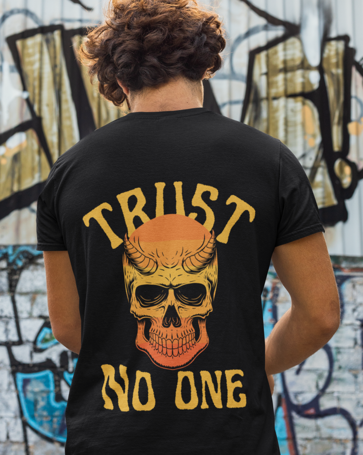 trendy trust no one skeleton graphic t shirt for men - Forever TrendIn