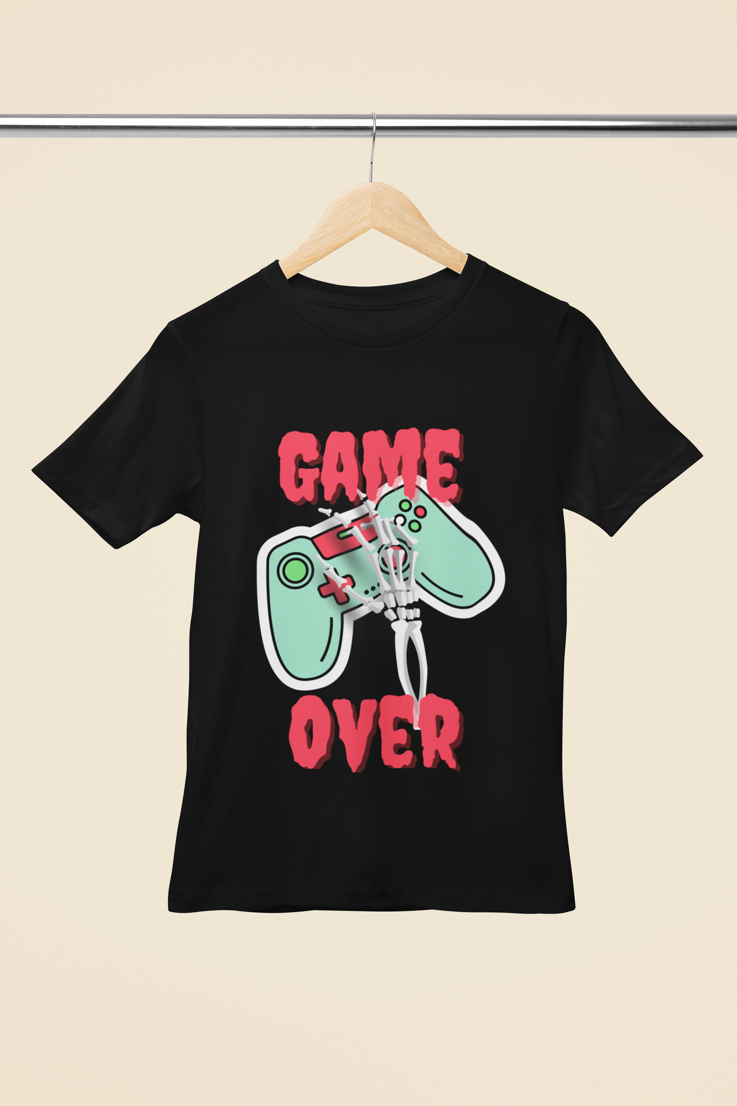 trendy game over skeleton hand joystick graphic t shirt for women - Forever TrendIn