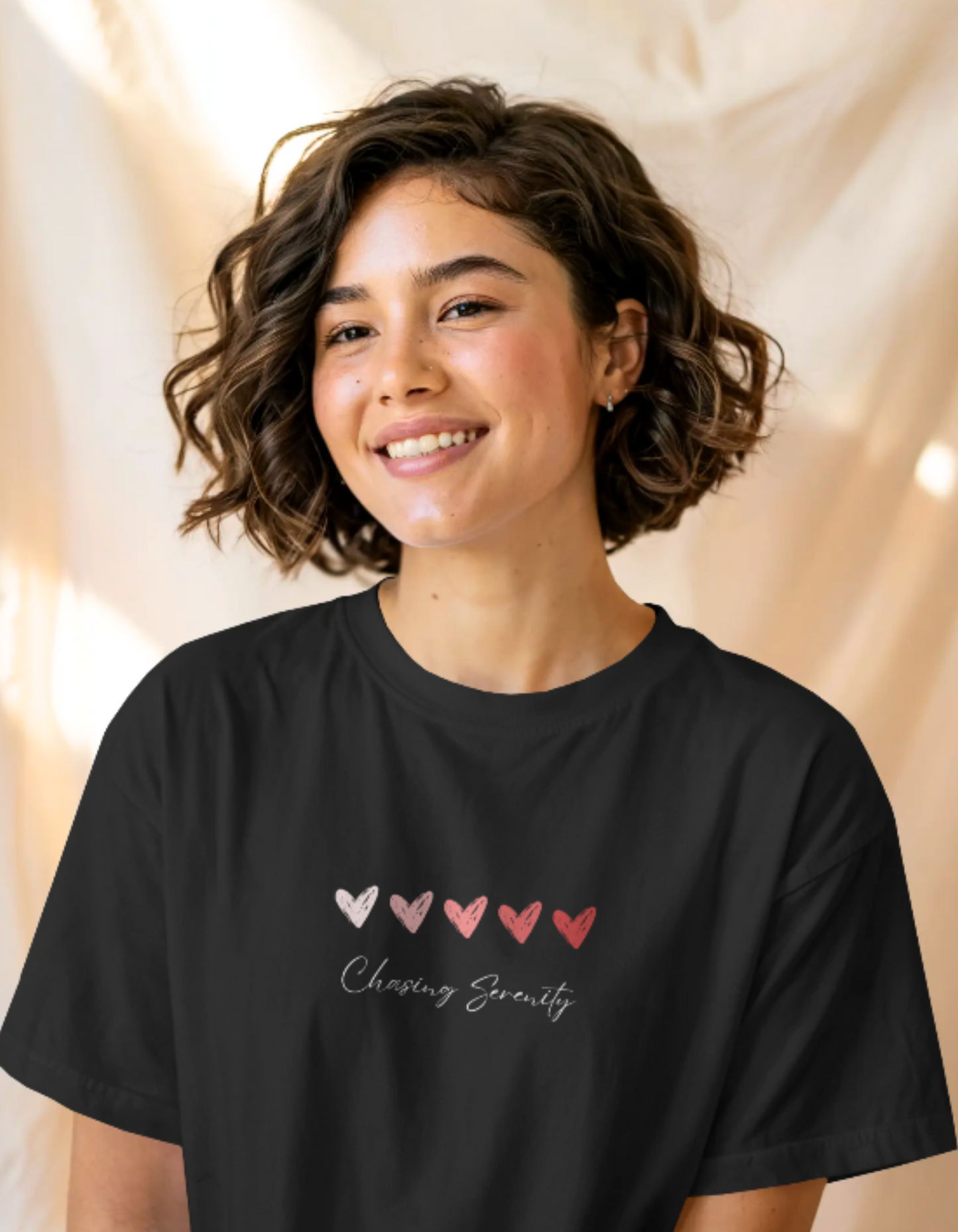 trendy chasing serenity typography cute oversized graphic t shirt for women - Forever TrendIn