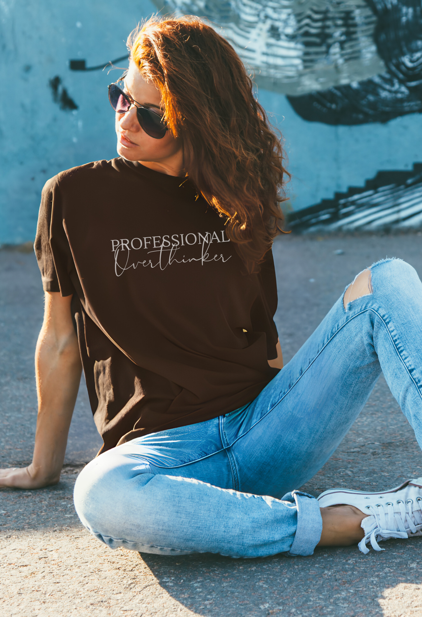trendy professional overthinker typography graphic oversized t shirt for women - Forever TrendIn