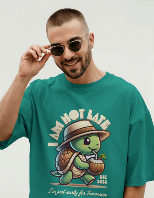 Trendy Cute Turtle “I’m Not Late” Oversized Graphic T-Shirt for men - Forever TrendIn