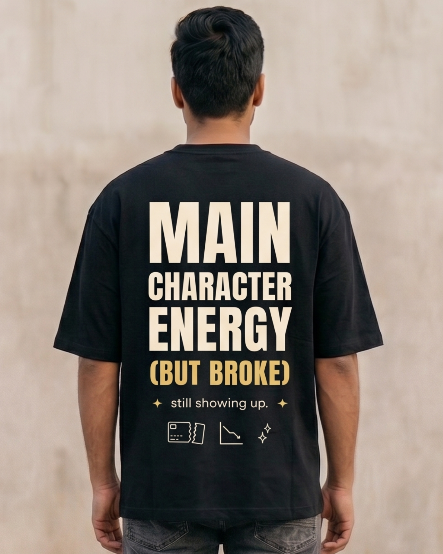 trendy Main Character Energy Graphic Oversized T-Shirt in India for men -Forever TrendIn