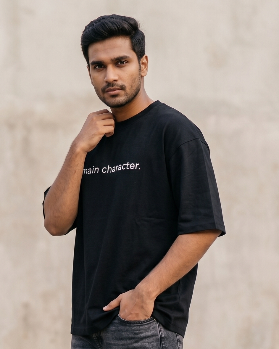 trendy Main Character Energy side pose Graphic Oversized T-Shirt for men - Forever TrendIn