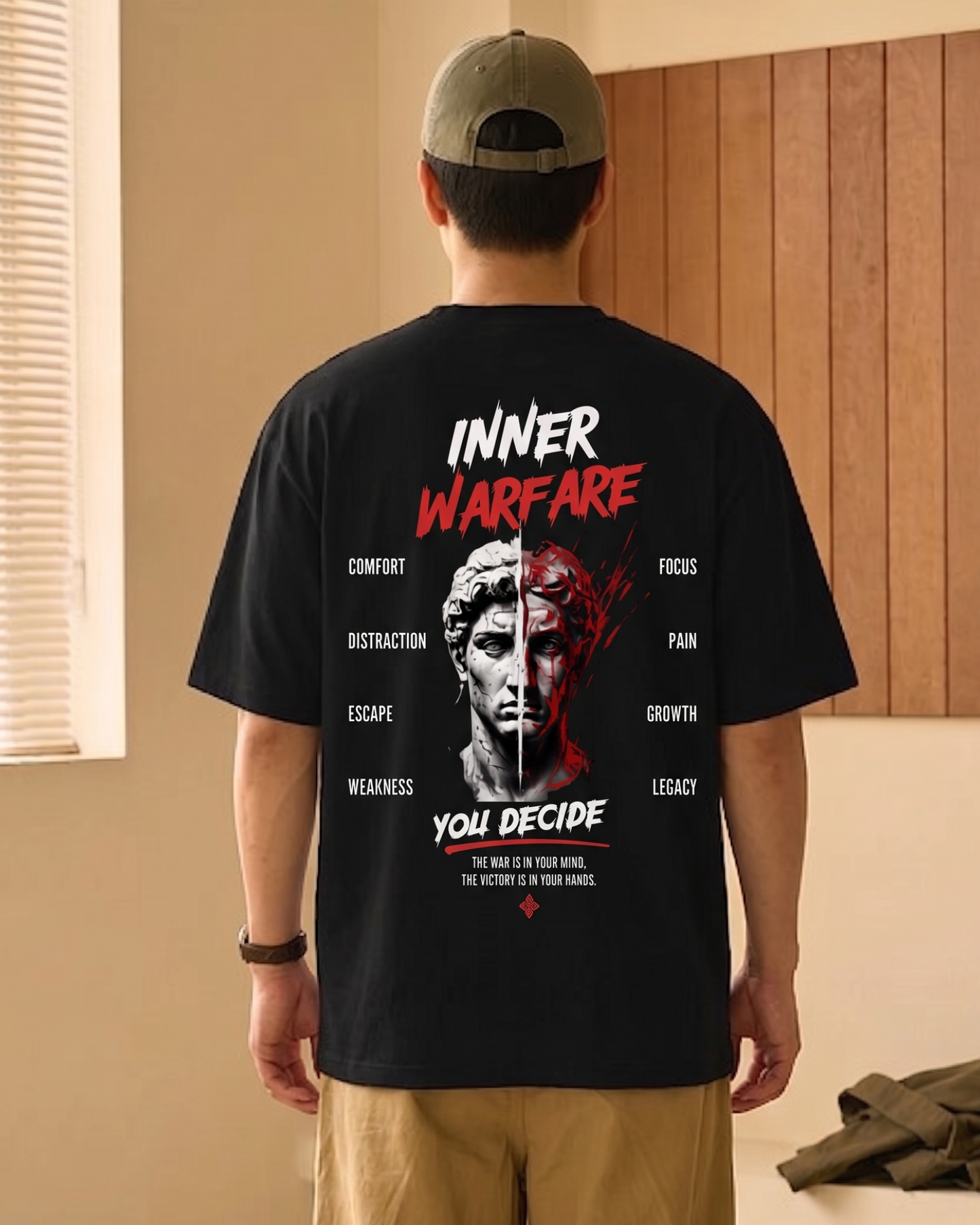 Trendy inner warfare oversized streetwear graphic t-shirt for men in India - Forever TrendIn