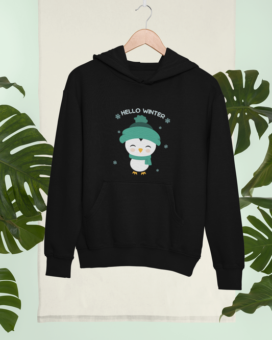 trendy hello winter cute penguin graphic hoodie for men and women - Forever TrendIn