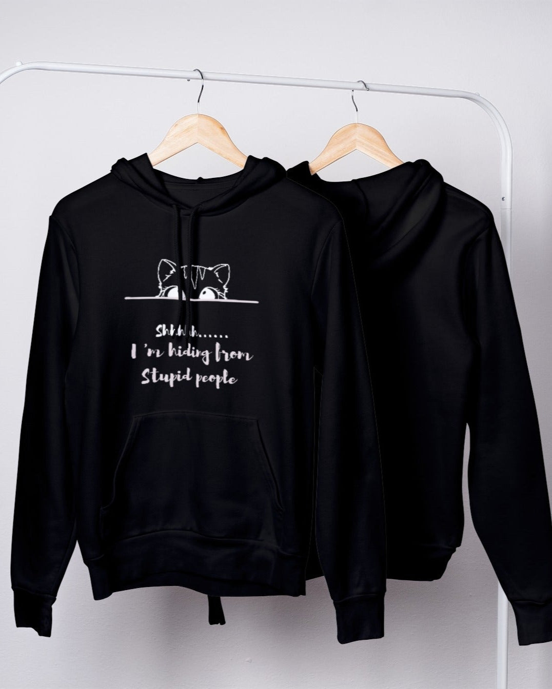 trendy hiding from stupid people cat funny graphic hoodie for men and women - Forever TrendIn