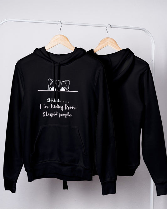 trendy hiding from stupid people cat funny graphic hoodie for men and women - Forever TrendIn