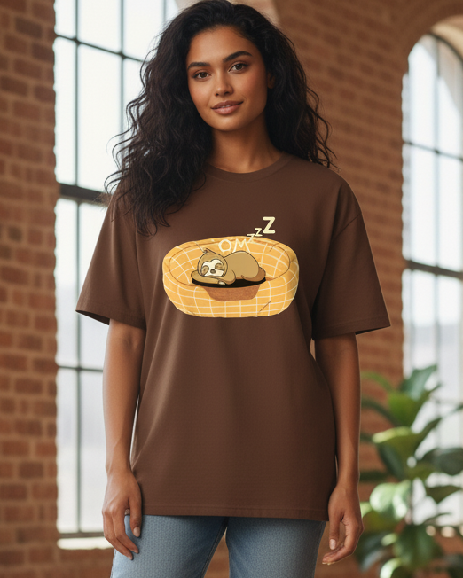trendy Cute Sloth Nap time funny yoga Oversized T shirt for women - Forever TrendIn