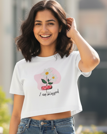 Trendy Handmade I am Blessed Crochet graphic crop top for women