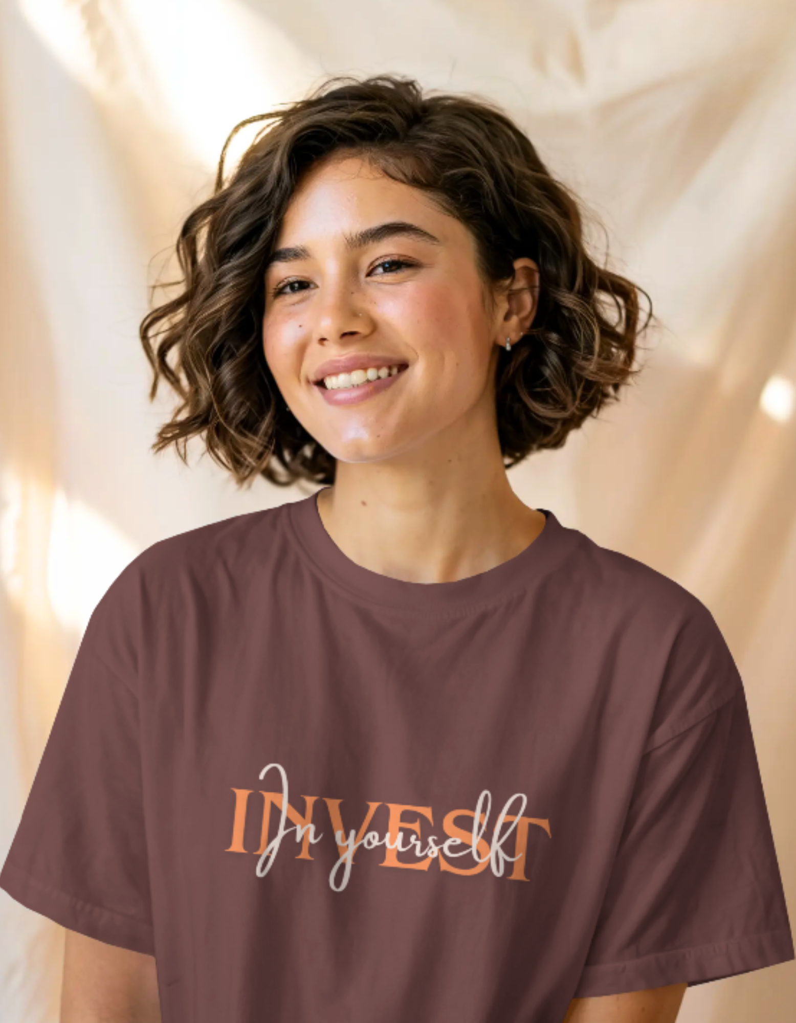 trendy invest in yourself typography oversized graphic t shirt for women - Forever TrendIn