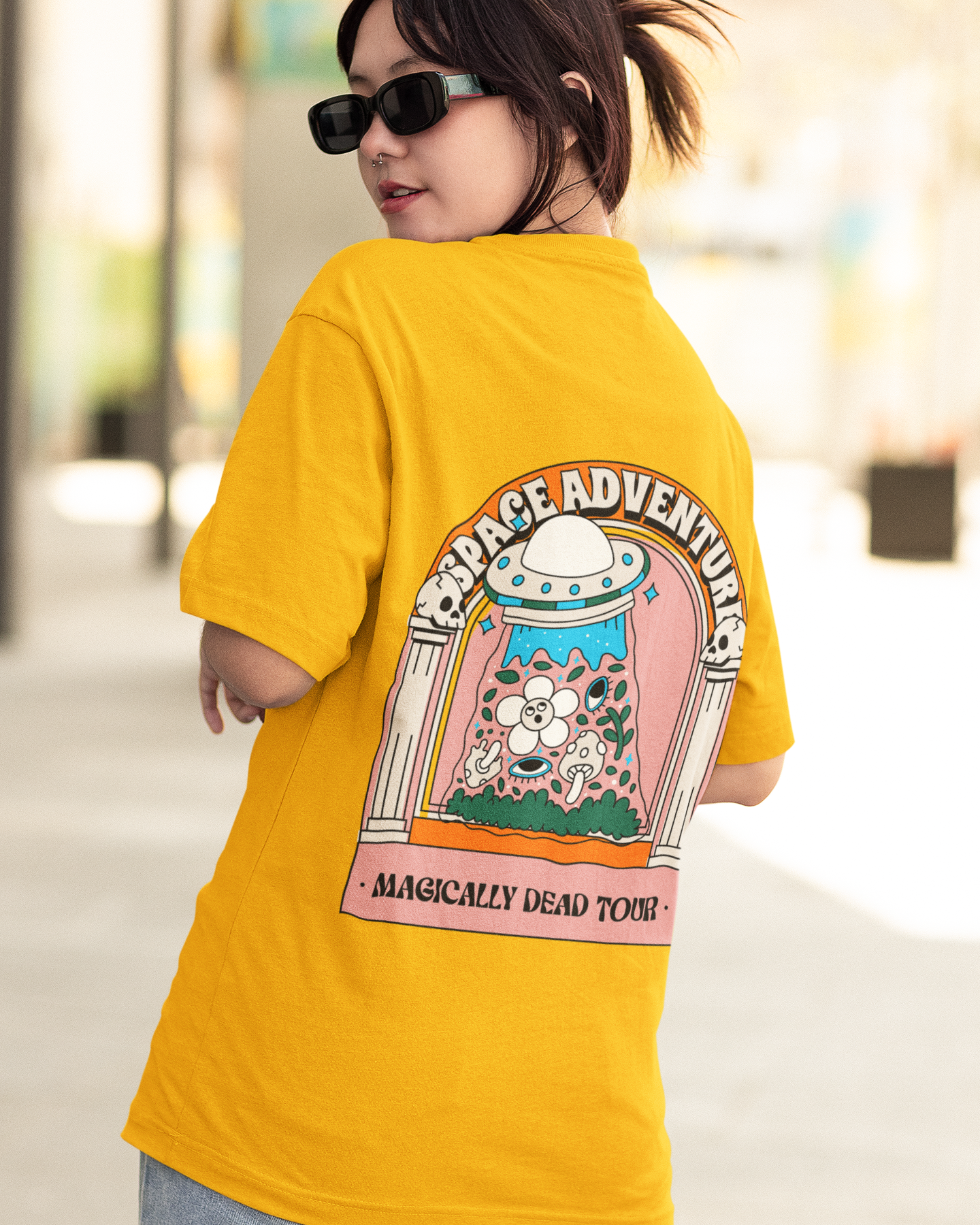 Trendy Space Adventure Trippy Groovy Oversized graphic t shirt for women - Forever TrendIn