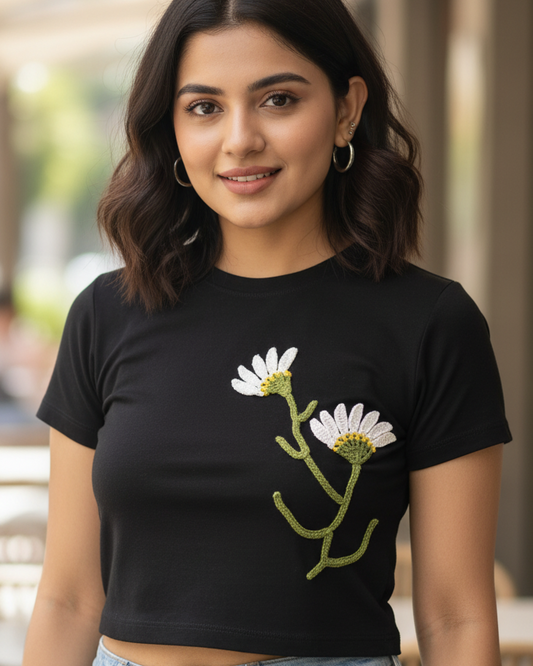 trendy cute floral flowers crochet crop top for women