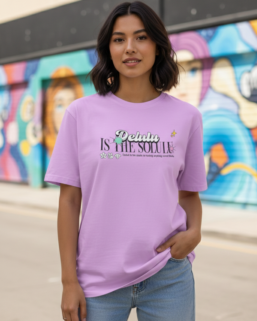 trendy delulu is the solulu genz oversized graphic t shirt for women - Forever TrendIn