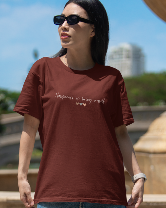 trendy happiness typography oversized graphic t shirt for women - Forever TrendIn