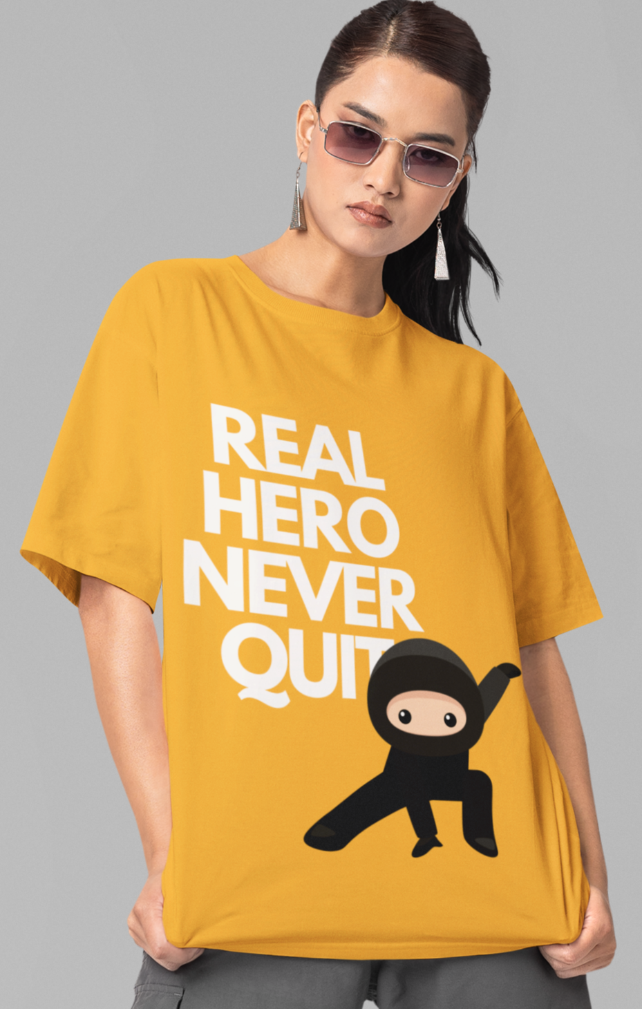 trendy real hero ninja oversized graphic t shirt for women - Forever TrendIn