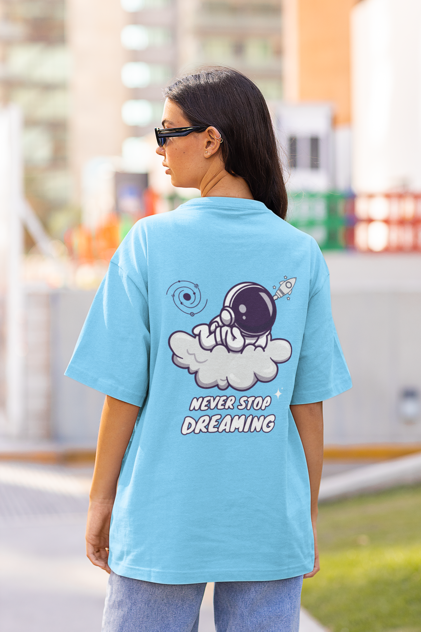 Women's Never Stop Dreaming Astronaut Space Oversized T-shirt
