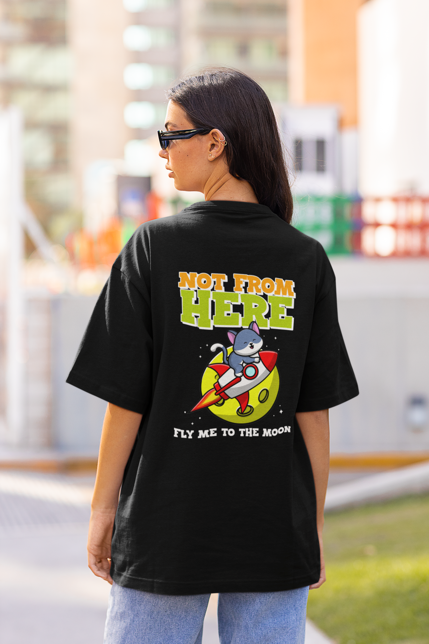 Women's Fly me to the Moon Back Print Oversized T-shirt