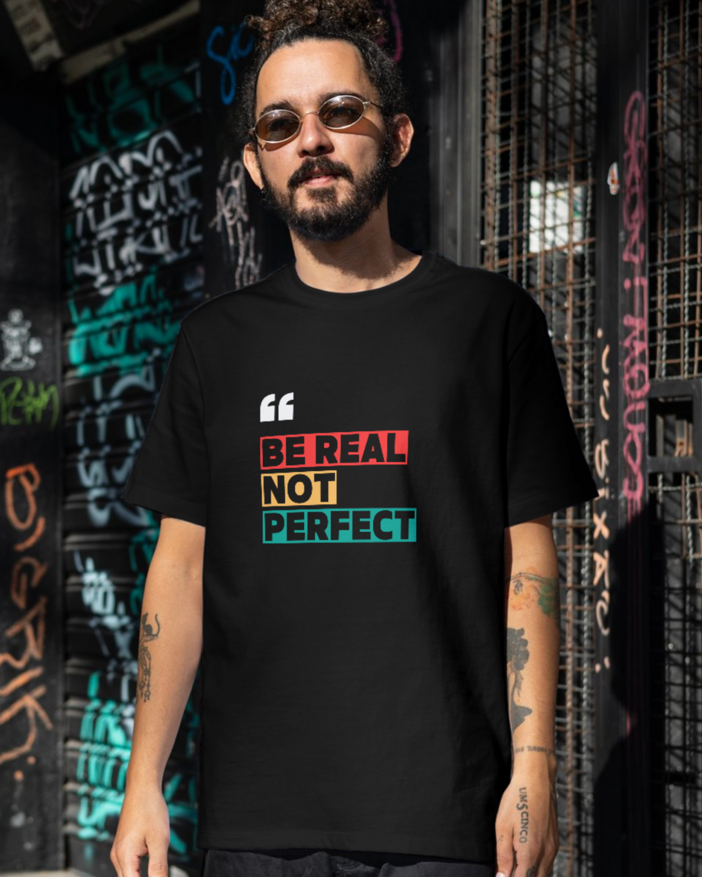 trendy be real typography oversized graphic t shirt for men - Forever TrendIn