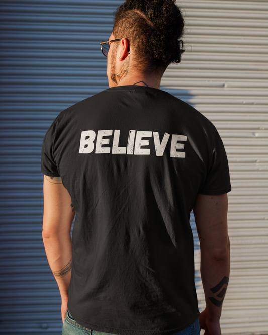 trendy believe typography graphic t shirt for men - Forever TrendIn