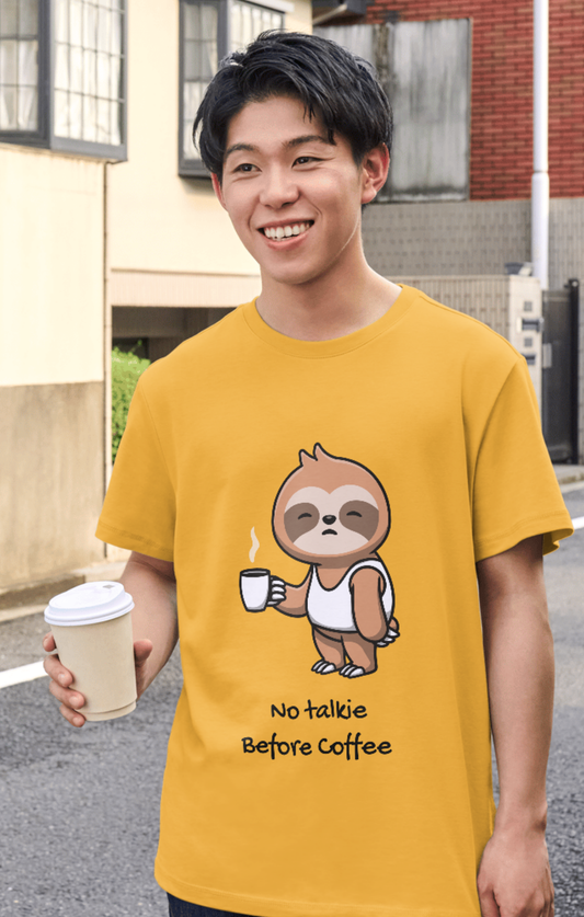 trendy cute sloth coffee lover oversized graphic t shirt for men - Forever TrendIn