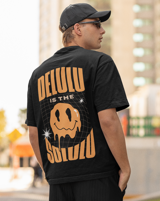 trendy delulu is the solulu genz abstract graphic oversized t shirt for men - Forever TrendIn