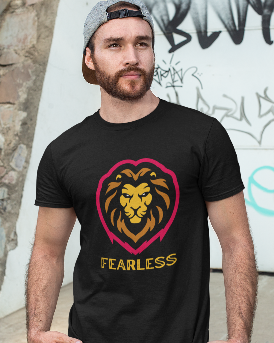 trendy fearless lion graphic t shirt for men - Forever TrendIn