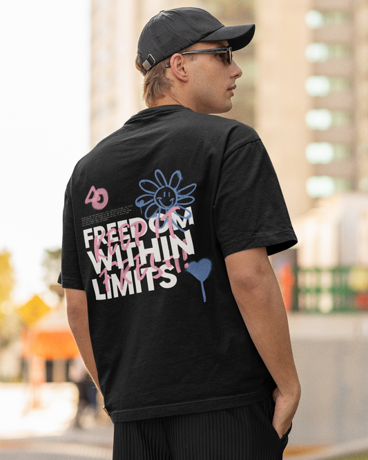 trendy freedom graffiti oversized graphic t shirt for men - Forever TrendIn