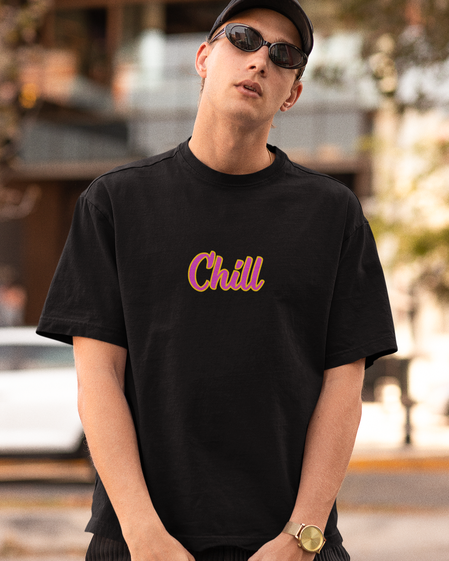 trendy quirky chill retro front oversized graphic t shirt for men - Forever TrendIn