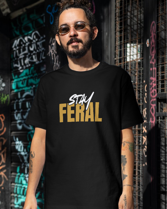 trendy stay feral typography oversized graphic t shirt for men - Forever TrendIn
