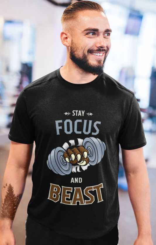 trendy stay focus and beast gym graphic t shirt for men - Forever TrendIn