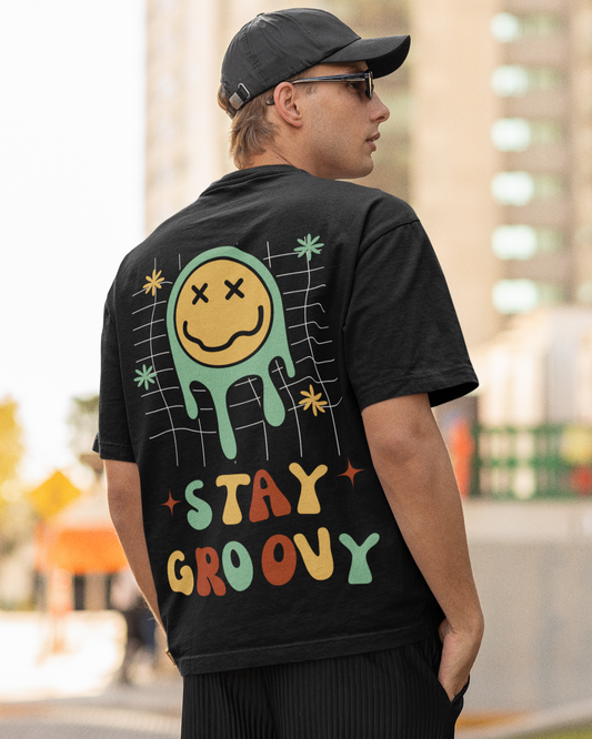 trendy stay groovy abstract oversized graphic t shirt for men - Forever TrendIn