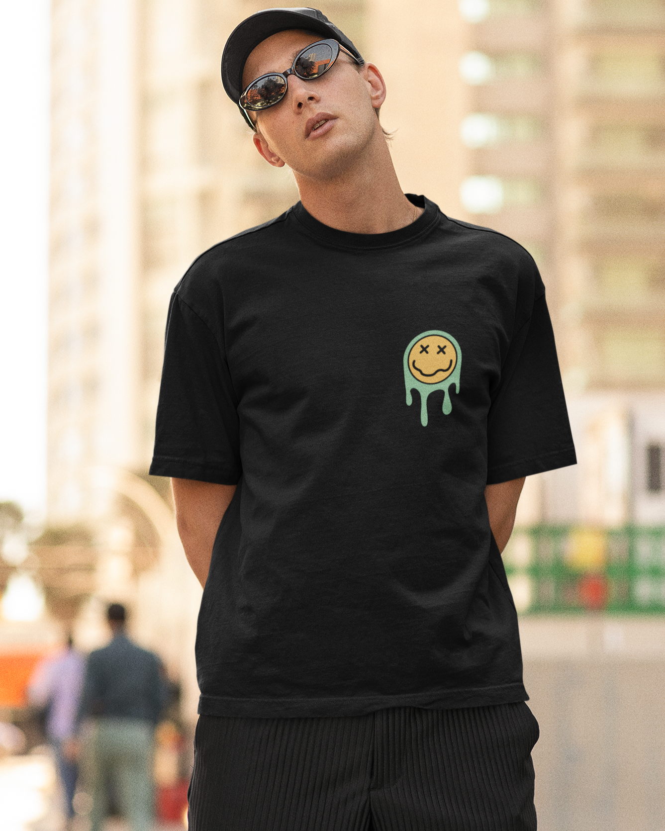 trendy stay groovy abstract smiley oversized graphic t shirt for men - Forever TrendIn