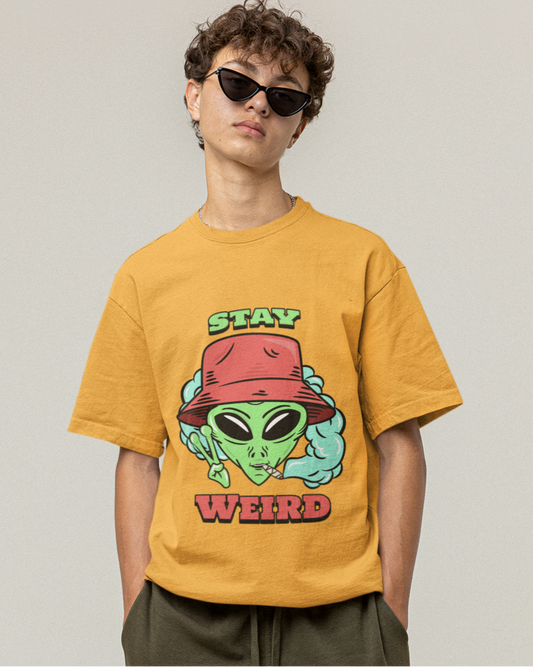 trendy stay weird alien funny graphic oversized t shirt for men - Forever TrendIn