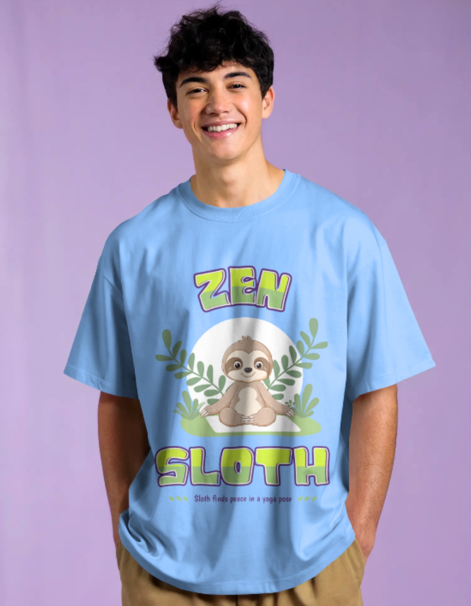 trendy zen sloth oversized yoga graphic t shirt for men - Forever TrendIn