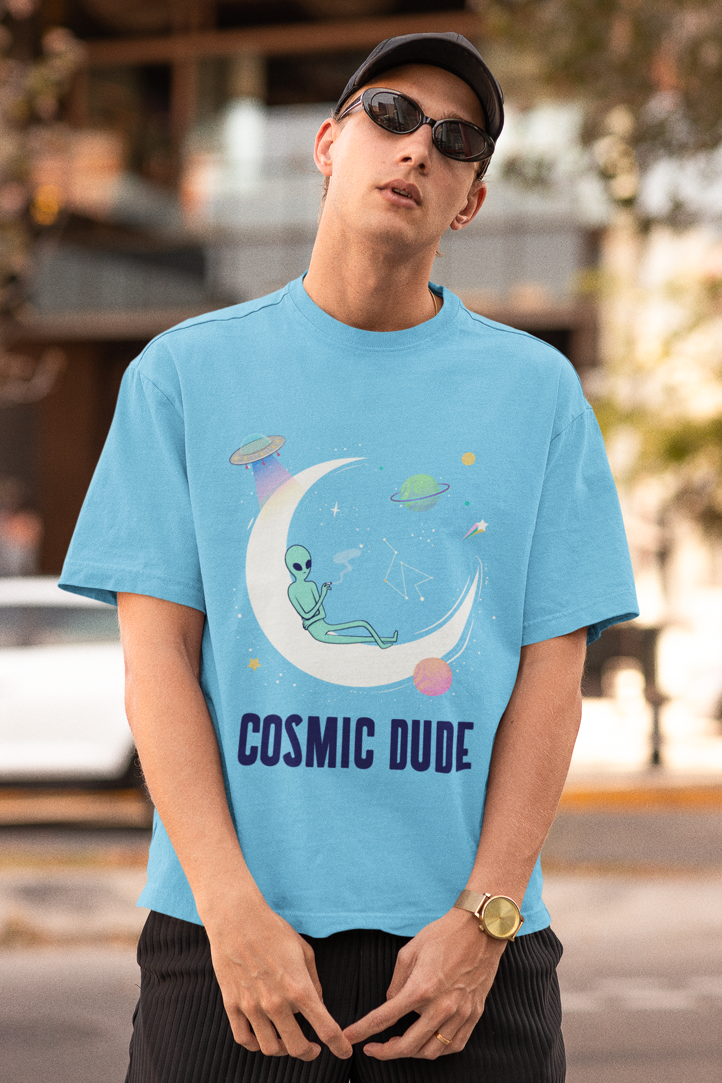 Men's Cosmic Dude Alien Space Adventure Oversized T-shirt