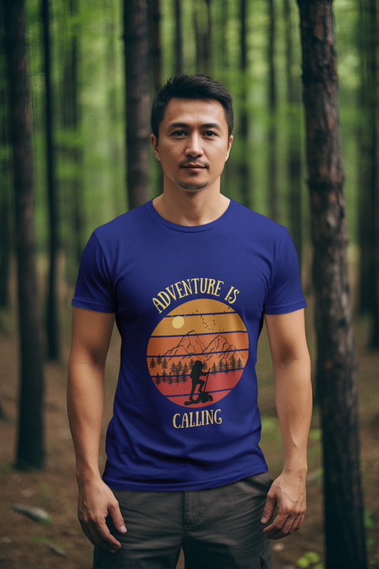 Men's Adventure is Calling - Retro Sunset Grid T-shirt