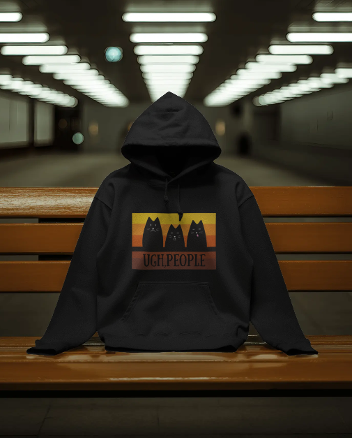 trendy funny ugh people retro cats graphic hoodie for men and women - Forever TrendIn