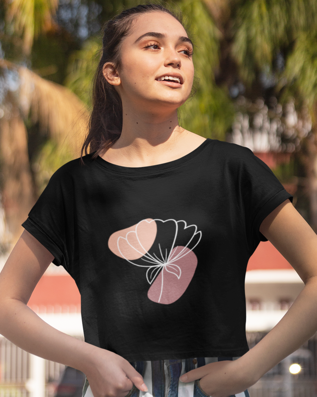 trendy abstract flower graphic crop top for women - Forever TrendIn