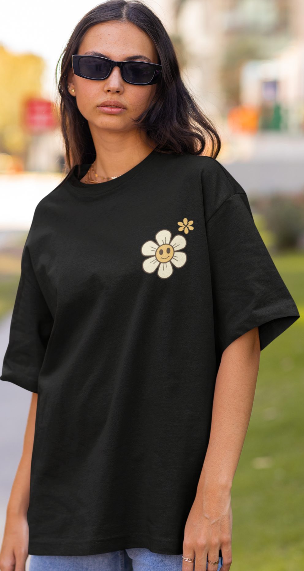 trendy choose happiness retro wavy oversized graphic t shirt or women-Forever TrendIn