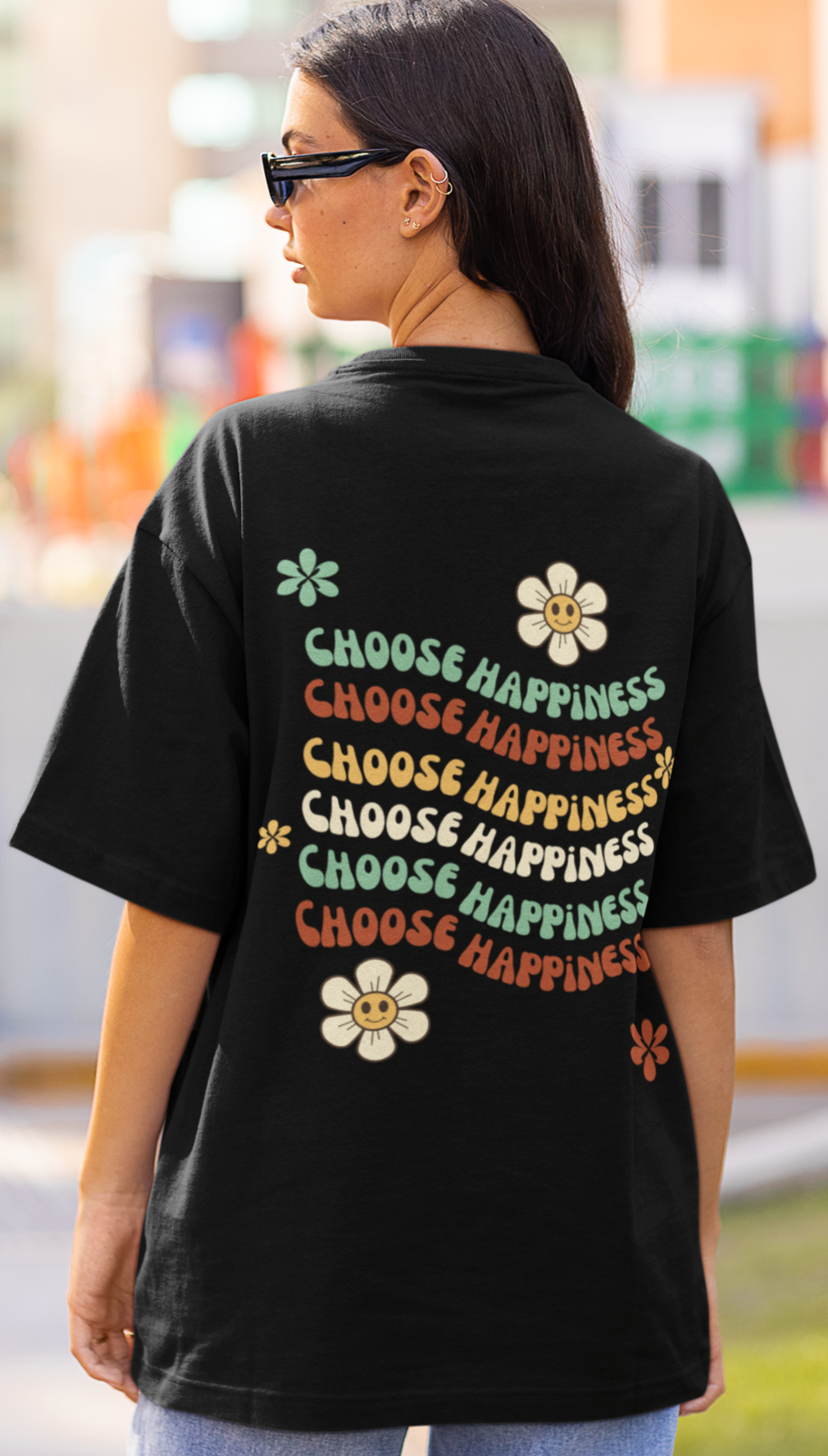 trendy choose happiness retro oversized graphic t shirt or women-Forever TrendIn