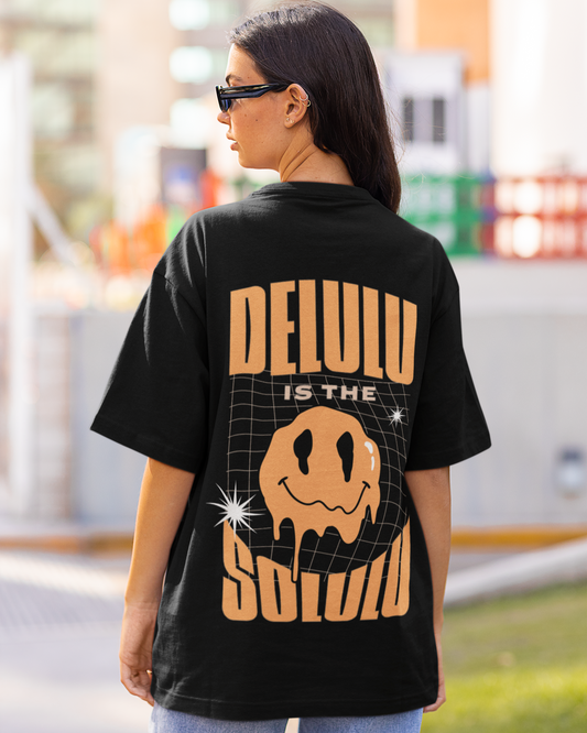 trendy delulu is the solulu genz abstract graphic oversized t shirt for women - Forever TrendIn