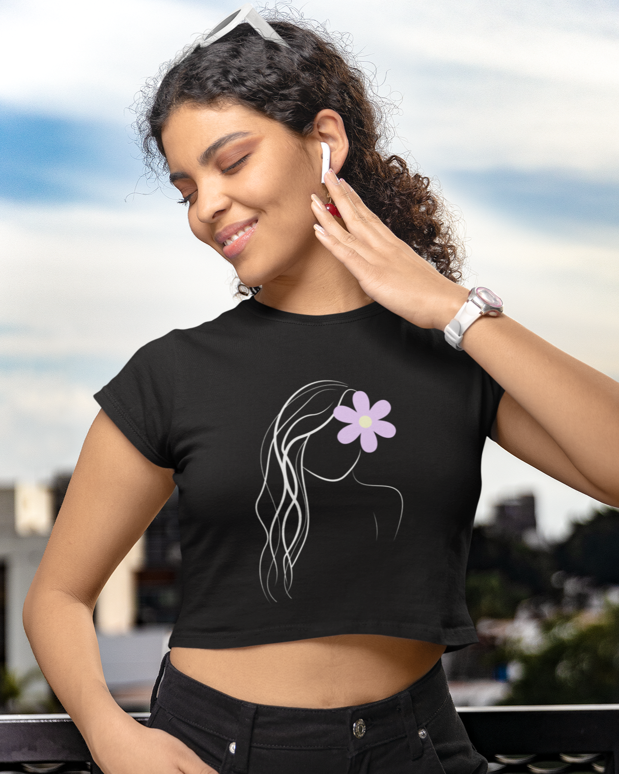 trendy abstract minimalism woman graphic crop top for women - Forever TrendIn