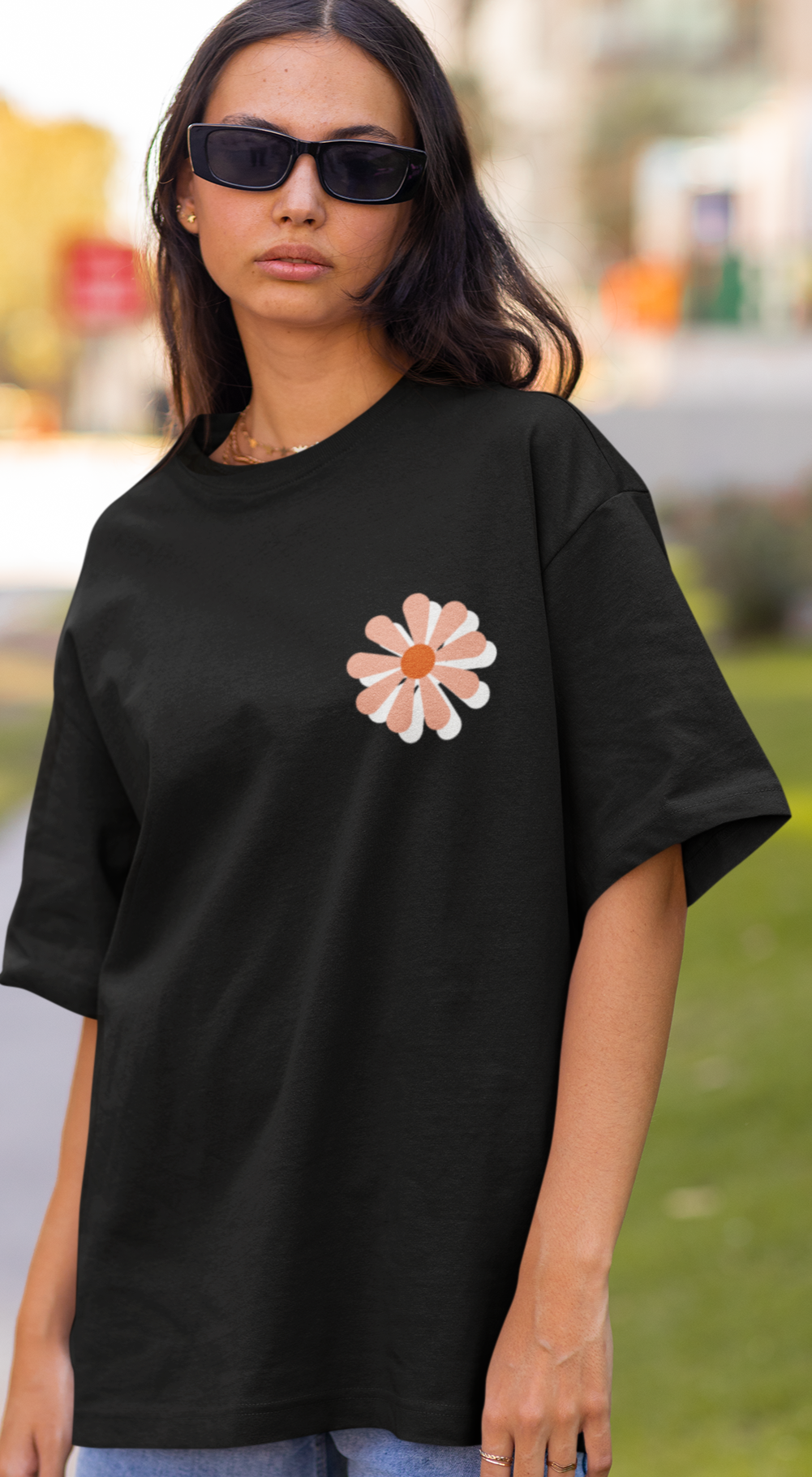 trendy retro happy flower oversized graphic t shirt for women - Forever TrendIn