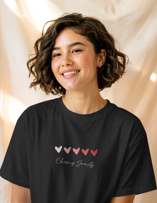 trendy chasing serenity typography cute oversized graphic t shirt for women - Forever TrendIn
