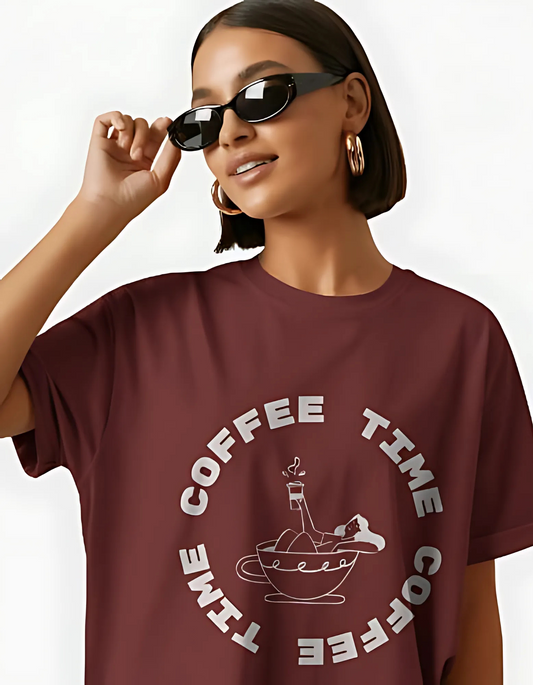 trendy coffee time oversized graphic t shirt for women - Forever TrendIn