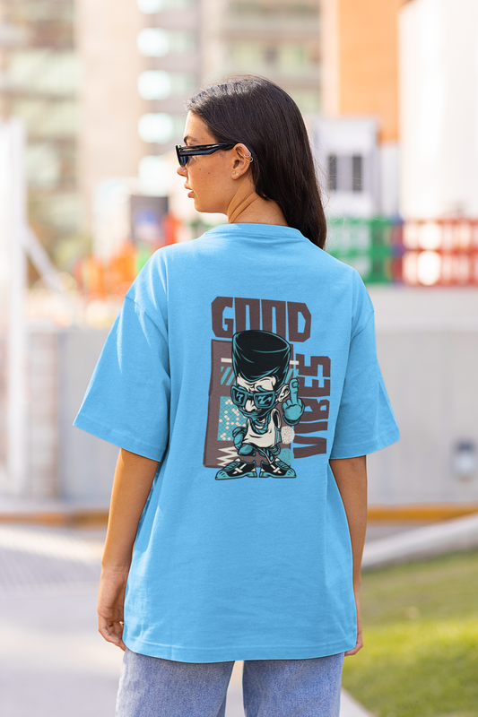 trendy cool good vibes oversized graphic t shirt for women - Forever TrendIn