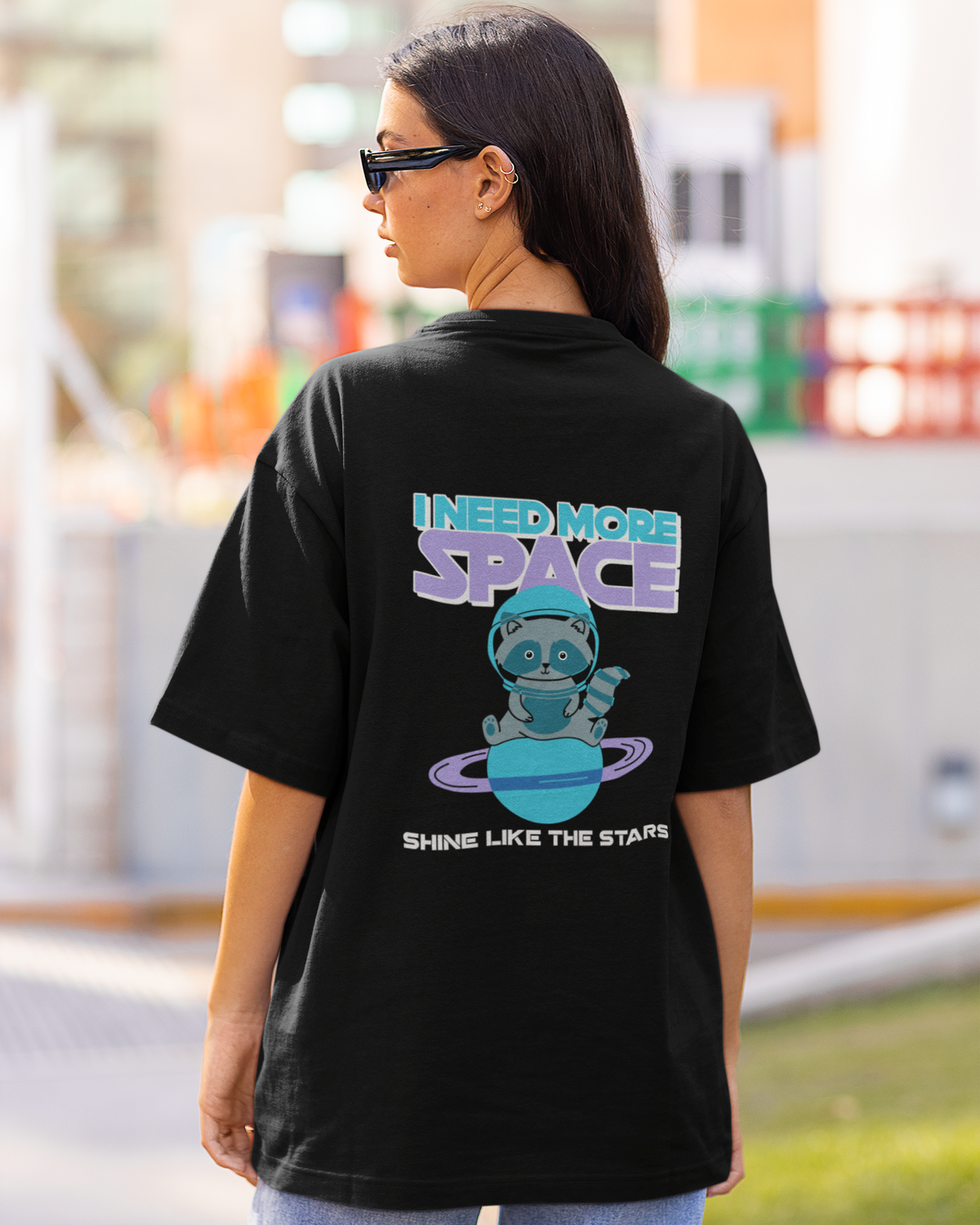 trendy cute astronaut cat need more space oversized graphic t-shirt for women - Forever TrendIn